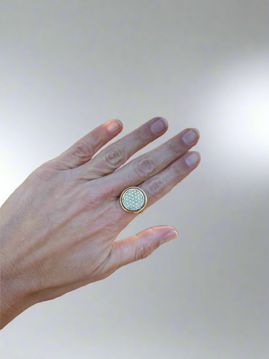 Flow Orgonite ring- small- Flower of Life