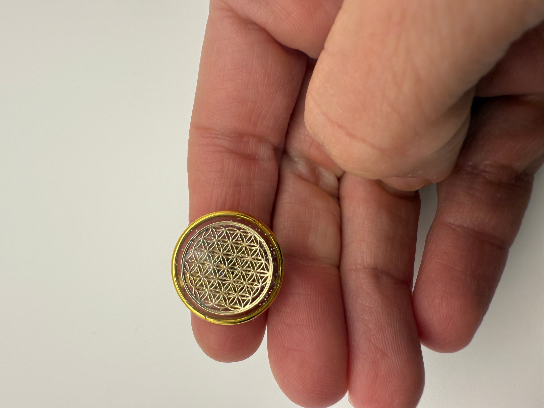 Flow Orgonite ring- small- Flower of Life